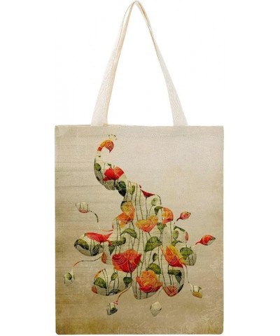 Canvas Tote Bag, Art Flower Peacock Shopping Bag with Zipper & Handle for School Travel, Reusable Shopping Grocery Bags Style...