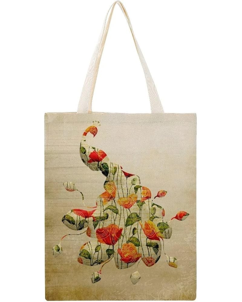 Canvas Tote Bag, Art Flower Peacock Shopping Bag with Zipper & Handle for School Travel, Reusable Shopping Grocery Bags Style...