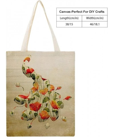 Canvas Tote Bag, Art Flower Peacock Shopping Bag with Zipper & Handle for School Travel, Reusable Shopping Grocery Bags Style...