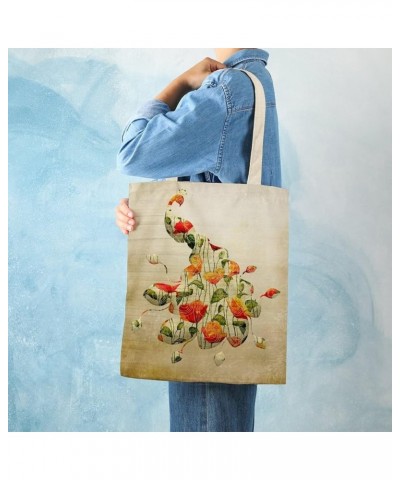 Canvas Tote Bag, Art Flower Peacock Shopping Bag with Zipper & Handle for School Travel, Reusable Shopping Grocery Bags Style...