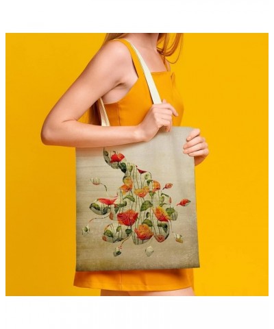 Canvas Tote Bag, Art Flower Peacock Shopping Bag with Zipper & Handle for School Travel, Reusable Shopping Grocery Bags Style...