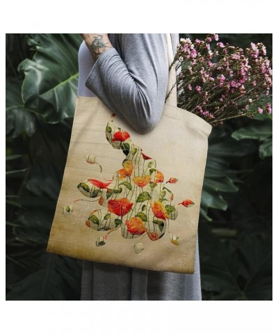 Canvas Tote Bag, Art Flower Peacock Shopping Bag with Zipper & Handle for School Travel, Reusable Shopping Grocery Bags Style...