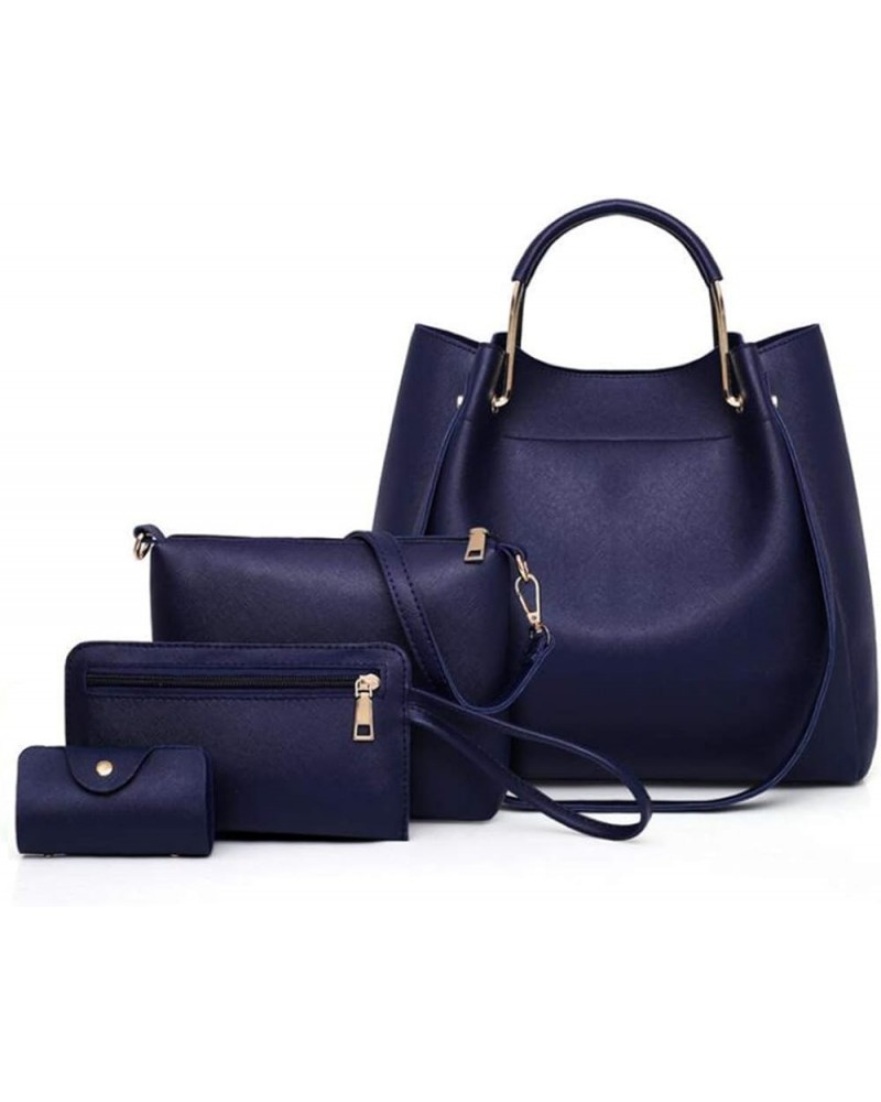 Women Synthetic PU Leather Tote Satchel Crossbody Hobo 4pcs Shoulder Wristlet Messenger Card Son-mother Bags Blue $23.83 Totes