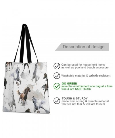 Large Canvas Tote Bag Aesthetic for Women Black White Horse Print with Inner Pocket, Big Storage Shoulder Bag Grocery Bag Pur...