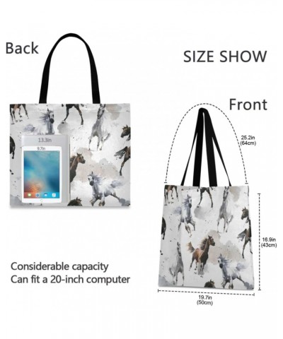 Large Canvas Tote Bag Aesthetic for Women Black White Horse Print with Inner Pocket, Big Storage Shoulder Bag Grocery Bag Pur...