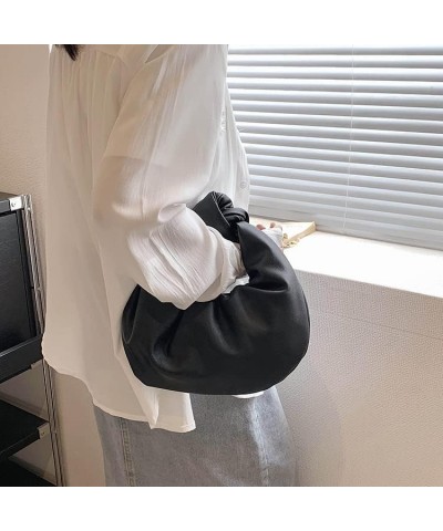 Women's Dumpling Bun Fold Knot Design Cloud Bag Handbag Black $15.20 Shoulder Bags