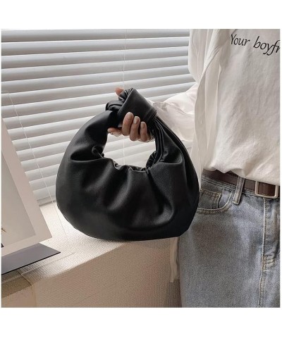 Women's Dumpling Bun Fold Knot Design Cloud Bag Handbag Black $15.20 Shoulder Bags