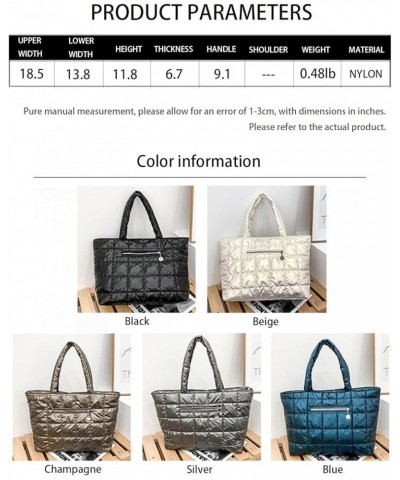 Large Puffer Tote Bag for Women,Quilted Puffy Shoulder Bag Handbag Lightweight Winter Down Padding Lattice Satchel Purse Cham...