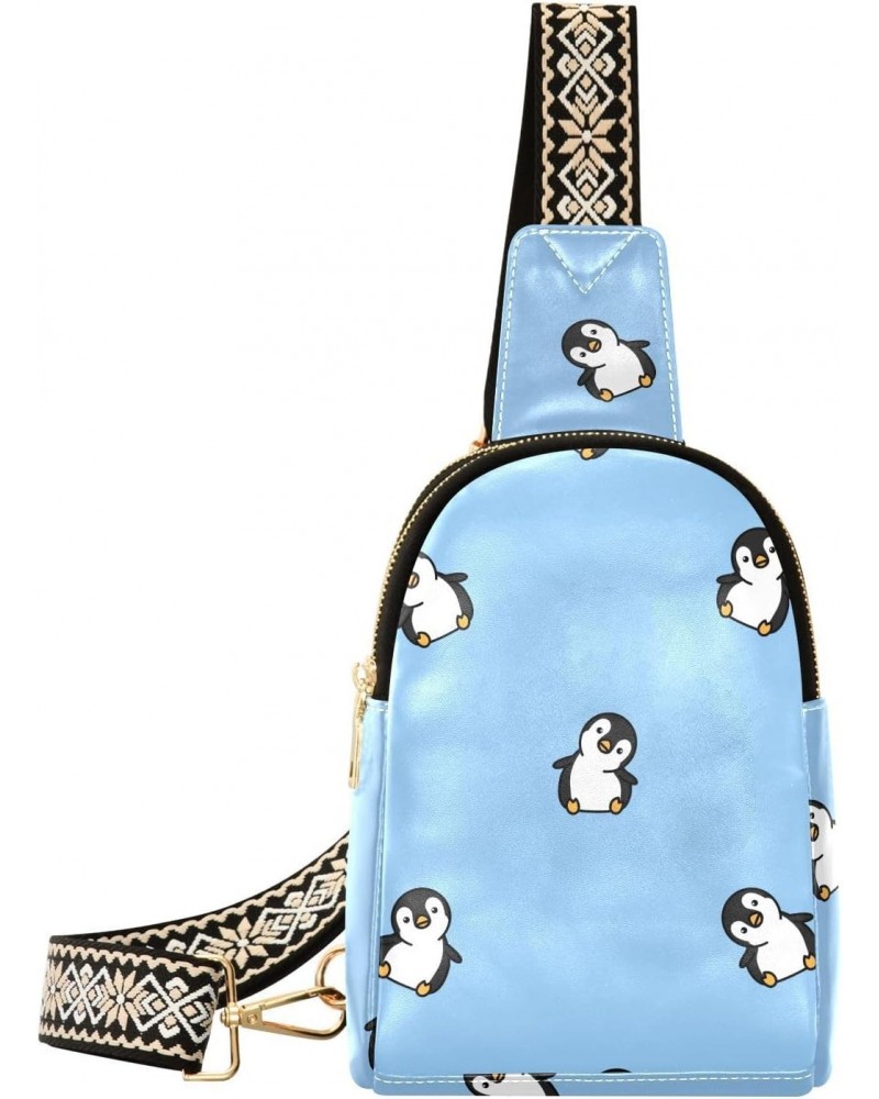 Cute Penguin Cartoon Crossbody Sling Bag for Women Men Leather Chest Bags Purse Adjustable Cross Body Daypack for Hiking Cycl...