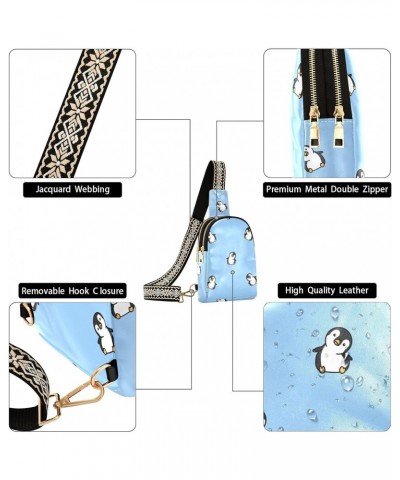 Cute Penguin Cartoon Crossbody Sling Bag for Women Men Leather Chest Bags Purse Adjustable Cross Body Daypack for Hiking Cycl...