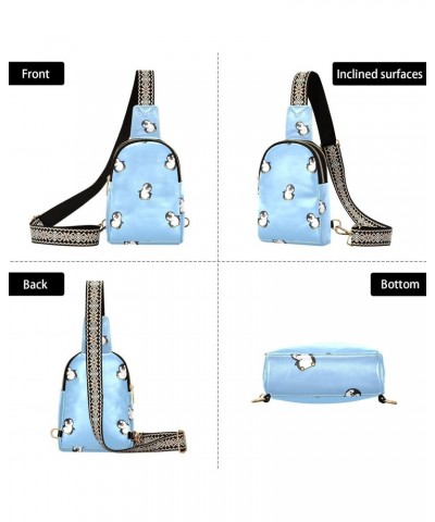 Cute Penguin Cartoon Crossbody Sling Bag for Women Men Leather Chest Bags Purse Adjustable Cross Body Daypack for Hiking Cycl...