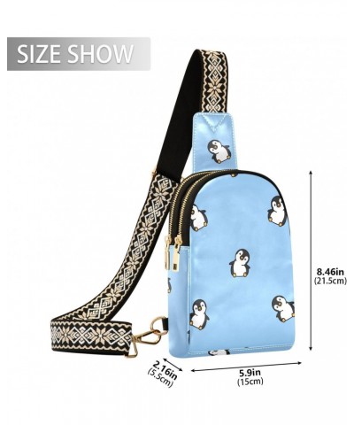 Cute Penguin Cartoon Crossbody Sling Bag for Women Men Leather Chest Bags Purse Adjustable Cross Body Daypack for Hiking Cycl...