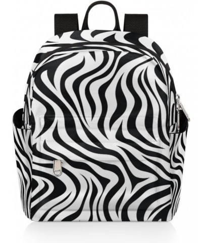 Black White Zebra Print Mini Backpack Purse for Women Girls, Abstract Texture Small Backpack Lightweight Casual Travel Bag Da...