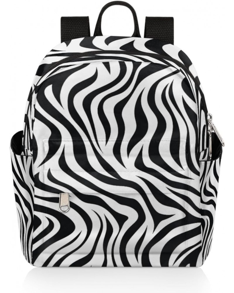 Black White Zebra Print Mini Backpack Purse for Women Girls, Abstract Texture Small Backpack Lightweight Casual Travel Bag Da...