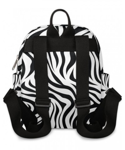 Black White Zebra Print Mini Backpack Purse for Women Girls, Abstract Texture Small Backpack Lightweight Casual Travel Bag Da...