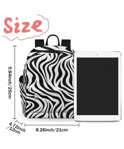 Black White Zebra Print Mini Backpack Purse for Women Girls, Abstract Texture Small Backpack Lightweight Casual Travel Bag Da...