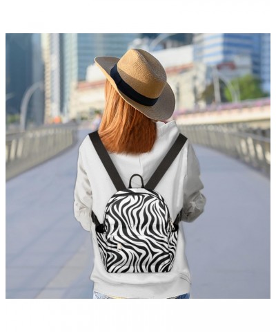 Black White Zebra Print Mini Backpack Purse for Women Girls, Abstract Texture Small Backpack Lightweight Casual Travel Bag Da...