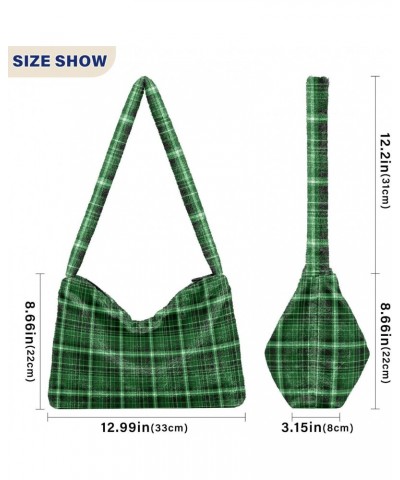 Women Boho Handbag Green Plaid Underarm Bag Tote Bag Shoulder Bag Crossbody Bag Fluffy Cell Phone Purse Lady Travel Pouch Win...