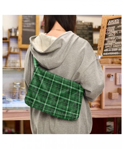 Women Boho Handbag Green Plaid Underarm Bag Tote Bag Shoulder Bag Crossbody Bag Fluffy Cell Phone Purse Lady Travel Pouch Win...