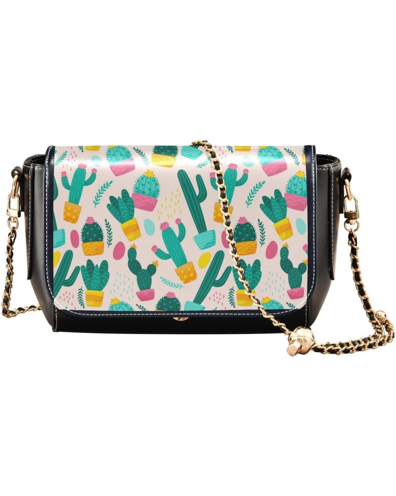 Cactus Patternbackground Stylish Leather Clamshell Crossbody Handbag with Detachable Adjustable shoulder strap $16.00 Crossbo...