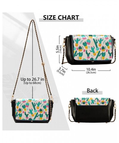 Cactus Patternbackground Stylish Leather Clamshell Crossbody Handbag with Detachable Adjustable shoulder strap $16.00 Crossbo...