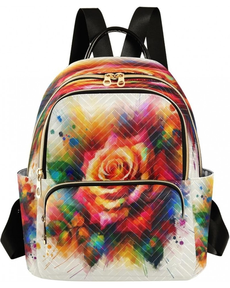 Backpack Purse for Women Valentines Day Rose, Mini Fashion Backpack Gorgeous Watercolor Lightweight Casual Daypack Shoulder B...