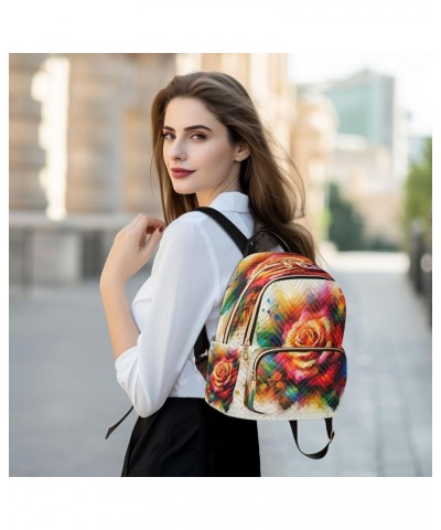 Backpack Purse for Women Valentines Day Rose, Mini Fashion Backpack Gorgeous Watercolor Lightweight Casual Daypack Shoulder B...