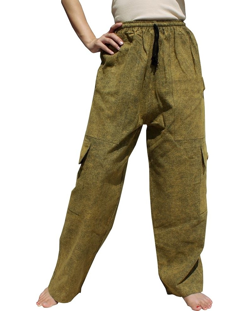 Working Cargo Pant 4 Pockets 100% Cotton Comfy Fit Side Leg Pockets Green Yellow $13.96 Hobo Bags