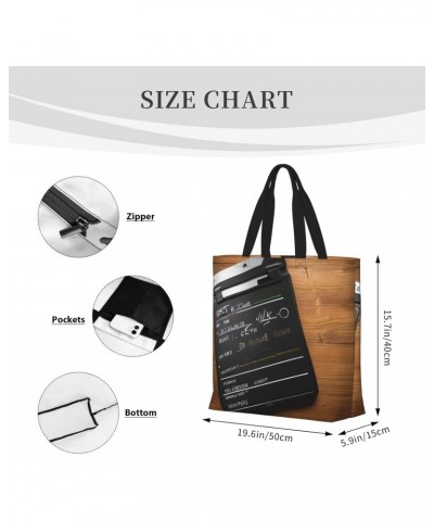 Movies Clapperboard Pattern Tote Bag with Zipper for Women Inside Mesh Pocket Heavy Duty Casual Anti-water Cloth Shoulder Han...