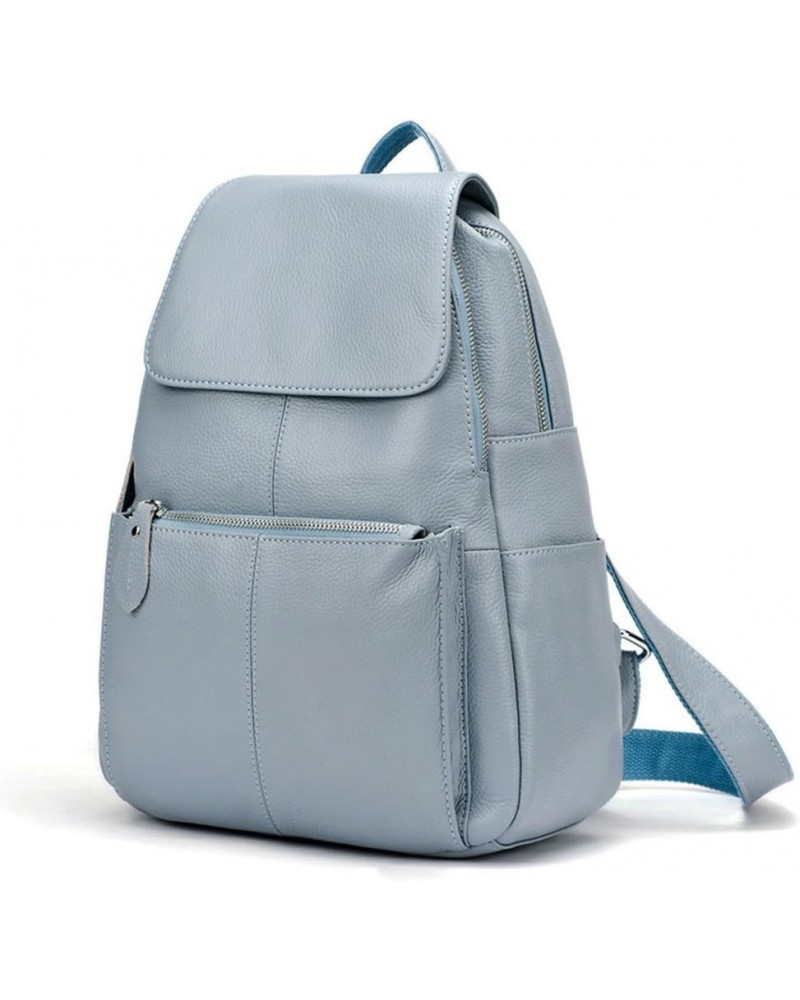 15 Colors Real Soft 100% Genuine Leather Women Backpack Fashion Ladies Travel Bag Preppy Style For Woman (Pure White) Blue Gr...