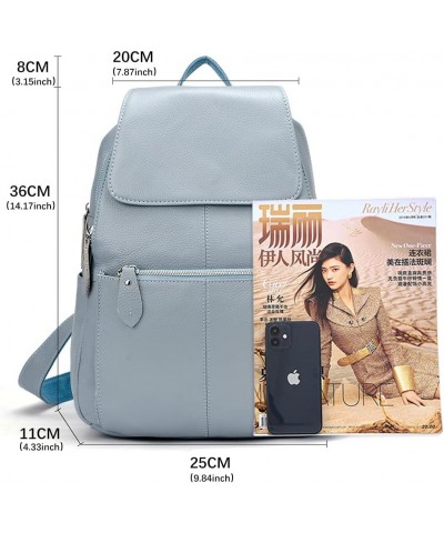 15 Colors Real Soft 100% Genuine Leather Women Backpack Fashion Ladies Travel Bag Preppy Style For Woman (Pure White) Blue Gr...