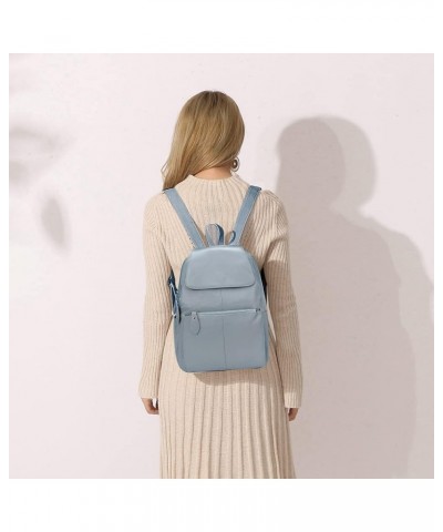 15 Colors Real Soft 100% Genuine Leather Women Backpack Fashion Ladies Travel Bag Preppy Style For Woman (Pure White) Blue Gr...