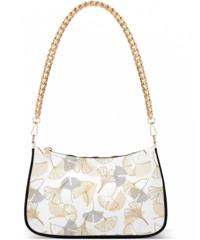 Women Chain Shoulder Purse Bag With Zipper Golden Ginkgo Leaves Print, Autumn Hobo Tote Clutch Handbags with Chain Strap $12....