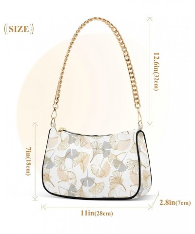 Women Chain Shoulder Purse Bag With Zipper Golden Ginkgo Leaves Print, Autumn Hobo Tote Clutch Handbags with Chain Strap $12....