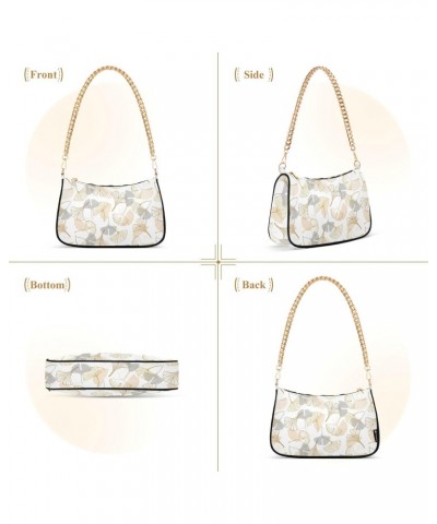 Women Chain Shoulder Purse Bag With Zipper Golden Ginkgo Leaves Print, Autumn Hobo Tote Clutch Handbags with Chain Strap $12....