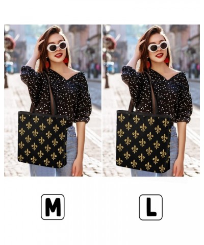 Women Tote Bag Large Handbag Golden Fleur-de-lis Pattern Shoulder Bag Zippered Satchel Purse Work Travel Beach Bag $13.04 Sat...