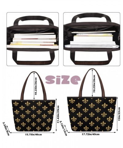 Women Tote Bag Large Handbag Golden Fleur-de-lis Pattern Shoulder Bag Zippered Satchel Purse Work Travel Beach Bag $13.04 Sat...