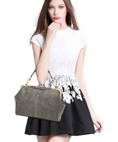 Women Handbags Frosted Leather Purse Retro Kiss Lock Satchel Handbag Hobo Bag Shoulder Bag Medium Tote Bags Wallets Gray $21....