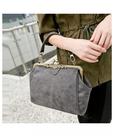 Women Handbags Frosted Leather Purse Retro Kiss Lock Satchel Handbag Hobo Bag Shoulder Bag Medium Tote Bags Wallets Gray $21....