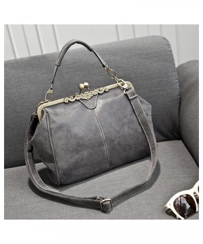 Women Handbags Frosted Leather Purse Retro Kiss Lock Satchel Handbag Hobo Bag Shoulder Bag Medium Tote Bags Wallets Gray $21....