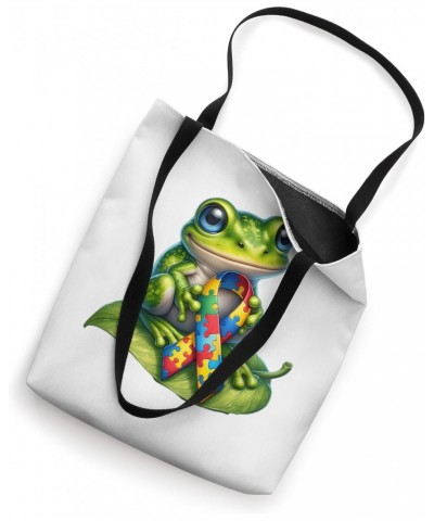 Autism Awareness Cute Frog Yellow Red Blue Animal Ribbon Tote Bag $10.80 Totes