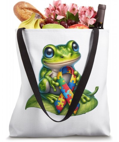 Autism Awareness Cute Frog Yellow Red Blue Animal Ribbon Tote Bag $10.80 Totes