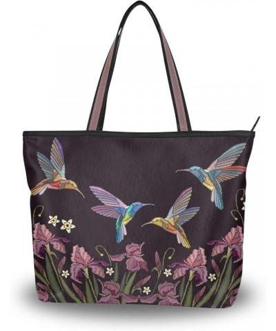 Tote Bag for Women Large Utility Shoulder Handbag Top Handle Hummingbird Flower $11.96 Totes