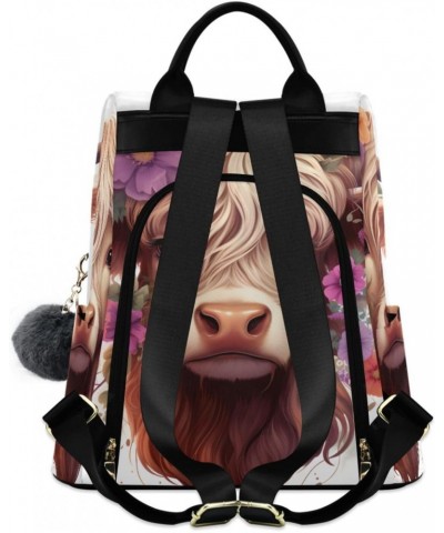 Yak Wearing Flowers on Head Travel Backpack Purse for Women Multipurpose Design Ladies Fashion Bag with Pompom $16.80 Backpacks