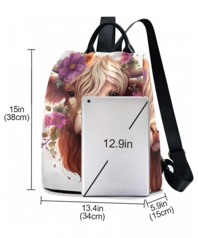 Yak Wearing Flowers on Head Travel Backpack Purse for Women Multipurpose Design Ladies Fashion Bag with Pompom $16.80 Backpacks