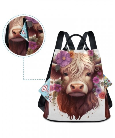 Yak Wearing Flowers on Head Travel Backpack Purse for Women Multipurpose Design Ladies Fashion Bag with Pompom $16.80 Backpacks