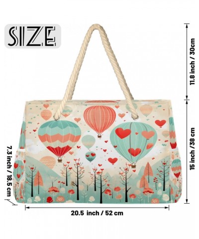 Hot Air Balloons Love Beach Bags for Women Large Tote Bag with Zipper and Pockets Waterproof Sandproof Accessories Swim Pool ...