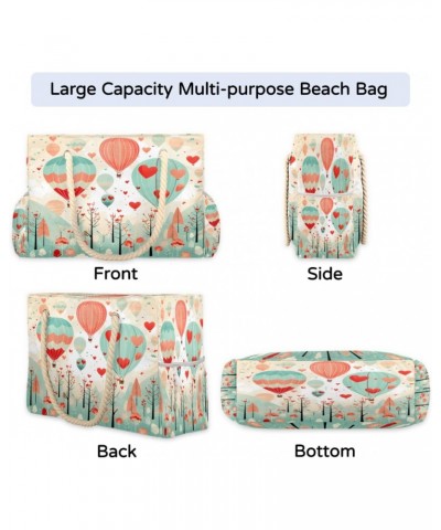 Hot Air Balloons Love Beach Bags for Women Large Tote Bag with Zipper and Pockets Waterproof Sandproof Accessories Swim Pool ...