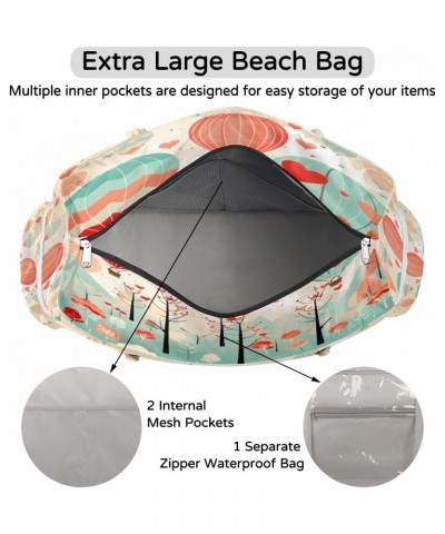 Hot Air Balloons Love Beach Bags for Women Large Tote Bag with Zipper and Pockets Waterproof Sandproof Accessories Swim Pool ...