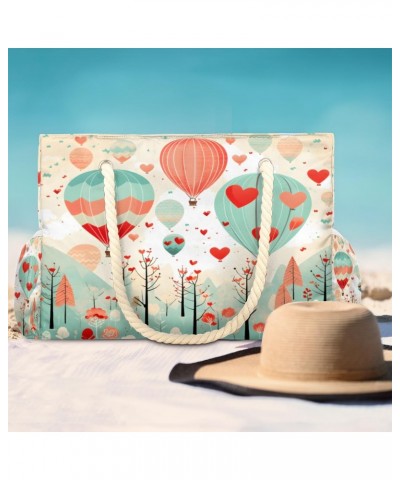 Hot Air Balloons Love Beach Bags for Women Large Tote Bag with Zipper and Pockets Waterproof Sandproof Accessories Swim Pool ...